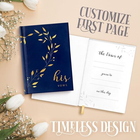 1 Set of Two Vow Books, hardcover Binding Vow Books His and Hers, with a Beautiful Heart-Shaped Design Elegant His and Her Vows Book, Color White and Blue with Gold foil Lettering in Saudi Arabia