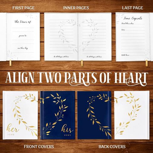 1 Set of Two Vow Books, hardcover Binding Vow Books His and Hers, with a Beautiful Heart-Shaped Design Elegant His and Her Vows Book, Color White and Blue with Gold foil Lettering in Saudi Arabia