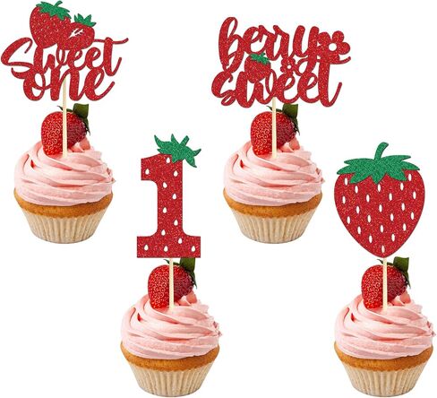 Oh Baby Cupcake Toppers - 36PCS Glitter Strawberry Shortcake Decorations for Baby Shower Cupcake Decor in Saudi Arabia