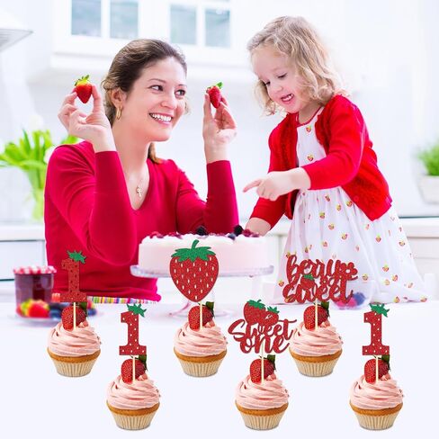 Oh Baby Cupcake Toppers - 36PCS Glitter Strawberry Shortcake Decorations for Baby Shower Cupcake Decor in Saudi Arabia