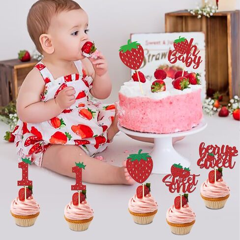 Oh Baby Cupcake Toppers - 36PCS Glitter Strawberry Shortcake Decorations for Baby Shower Cupcake Decor in Saudi Arabia