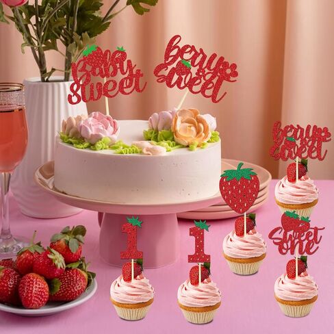 Oh Baby Cupcake Toppers - 36PCS Glitter Strawberry Shortcake Decorations for Baby Shower Cupcake Decor in Saudi Arabia