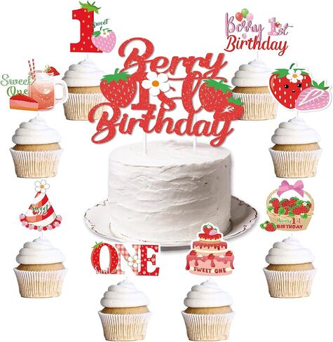 Oh Baby Cupcake Toppers - 36PCS Glitter Strawberry Shortcake Decorations for Baby Shower Cupcake Decor in Saudi Arabia
