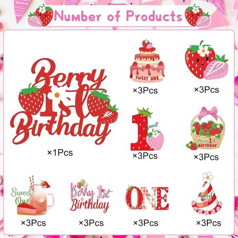 Oh Baby Cupcake Toppers - 36PCS Glitter Strawberry Shortcake Decorations for Baby Shower Cupcake Decor in Saudi Arabia
