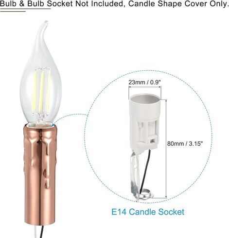 uxcell Candle Shape Socket Covers Sleeves 3 Inch Tall Iron Candelabra Base for E14 Chandelier, Rose Gold Pack of 10 in Saudi Arabia