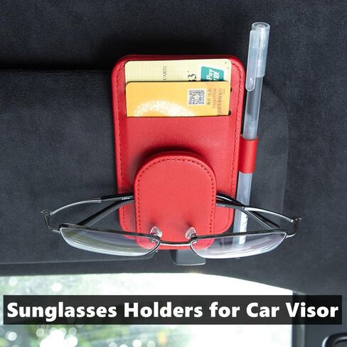 BoAn Sunglass Holder for Car Sun Visor,Magnetic Leather Sunglasses Holder,Auto Visor Accessories,Eyeglasses Holder(Beige) in Saudi Arabia