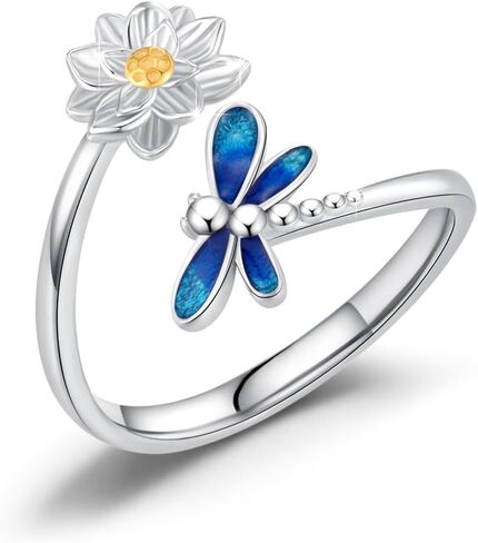 TRISHULA Highland Cow Ring 925 Sterling Silver Open Daisy Ring Heart Shaped Moonstone Ring Adjustable Highland Cow Jewelry for Birthday for Women Girls Cow Lovers Gifts in Kuwait