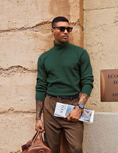 PJ PAUL JONES Men's Turtleneck Pullover Sweaters Knitted Casual Textured Sweater in Saudi Arabia