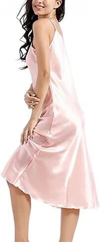 Women's Satin Nightgown Silk Slip Dress Sleepwear Sexy V Neck Negligee Lingerie Long Nightwear in Saudi Arabia