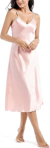 Women's Satin Nightgown Silk Slip Dress Sleepwear Sexy V Neck Negligee Lingerie Long Nightwear in Saudi Arabia