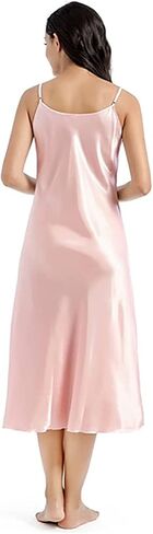 Women's Satin Nightgown Silk Slip Dress Sleepwear Sexy V Neck Negligee Lingerie Long Nightwear in Saudi Arabia