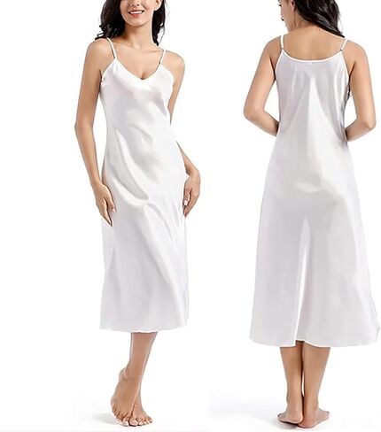 Women's Satin Nightgown Silk Slip Dress Sleepwear Sexy V Neck Negligee Lingerie Long Nightwear in Saudi Arabia