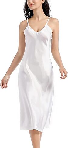 Women's Satin Nightgown Silk Slip Dress Sleepwear Sexy V Neck Negligee Lingerie Long Nightwear in Saudi Arabia