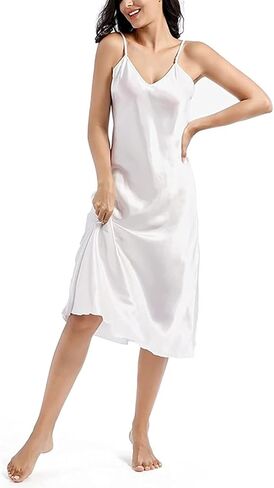 Women's Satin Nightgown Silk Slip Dress Sleepwear Sexy V Neck Negligee Lingerie Long Nightwear in Saudi Arabia