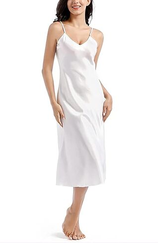 Women's Satin Nightgown Silk Slip Dress Sleepwear Sexy V Neck Negligee Lingerie Long Nightwear in Saudi Arabia