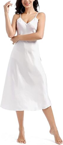 Women's Satin Nightgown Silk Slip Dress Sleepwear Sexy V Neck Negligee Lingerie Long Nightwear in Saudi Arabia