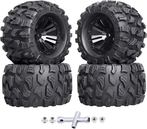 HobbyPark Pre-Glued 2.8" 12mm Hex 1/10 Scale RC Truck Tires and Wheels for Brushless Traxxas Rustler 4x4 VXL Stampede 4x4 2WD Redcat Volcano EPX Pro S30 Blackout XTE Pro(4-Pack) in Saudi Arabia