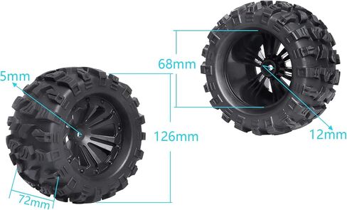 HobbyPark Pre-Glued 2.8" 12mm Hex 1/10 Scale RC Truck Tires and Wheels for Brushless Traxxas Rustler 4x4 VXL Stampede 4x4 2WD Redcat Volcano EPX Pro S30 Blackout XTE Pro(4-Pack) in Saudi Arabia