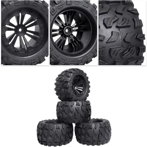 HobbyPark Pre-Glued 2.8" 12mm Hex 1/10 Scale RC Truck Tires and Wheels for Brushless Traxxas Rustler 4x4 VXL Stampede 4x4 2WD Redcat Volcano EPX Pro S30 Blackout XTE Pro(4-Pack) in Saudi Arabia