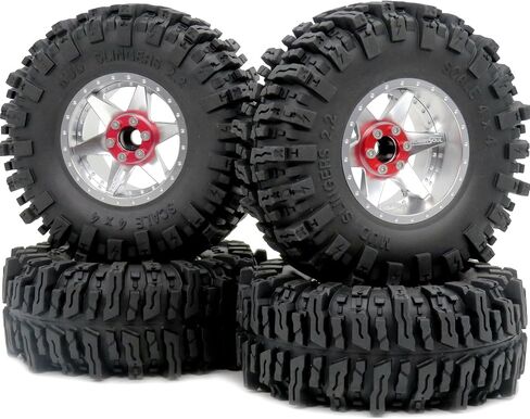 hobbysoul 4pcs RC 2.2 Mud Slingers Tires 124mm & 2.2 Beadlock Wheels Adjustable 4 Different Offsets Rims 6 Spokes for RC Mud Crawler Trail Gen8 Capra Wraith TRX4 in Kuwait