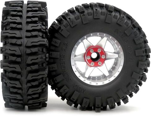 hobbysoul 4pcs RC 2.2 Mud Slingers Tires 124mm & 2.2 Beadlock Wheels Adjustable 4 Different Offsets Rims 6 Spokes for RC Mud Crawler Trail Gen8 Capra Wraith TRX4 in Kuwait