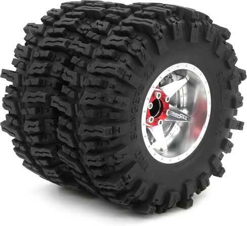 hobbysoul 4pcs RC 2.2 Mud Slingers Tires 124mm & 2.2 Beadlock Wheels Adjustable 4 Different Offsets Rims 6 Spokes for RC Mud Crawler Trail Gen8 Capra Wraith TRX4 in Kuwait