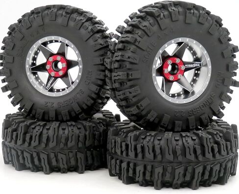 hobbysoul 4pcs RC 2.2 Mud Slingers Tires 124mm & 2.2 Beadlock Wheels Adjustable 4 Different Offsets Rims 6 Spokes for RC Mud Crawler Trail Gen8 Capra Wraith TRX4 in Kuwait