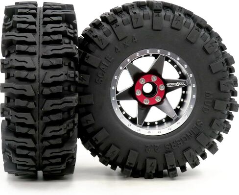 hobbysoul 4pcs RC 2.2 Mud Slingers Tires 124mm & 2.2 Beadlock Wheels Adjustable 4 Different Offsets Rims 6 Spokes for RC Mud Crawler Trail Gen8 Capra Wraith TRX4 in Kuwait