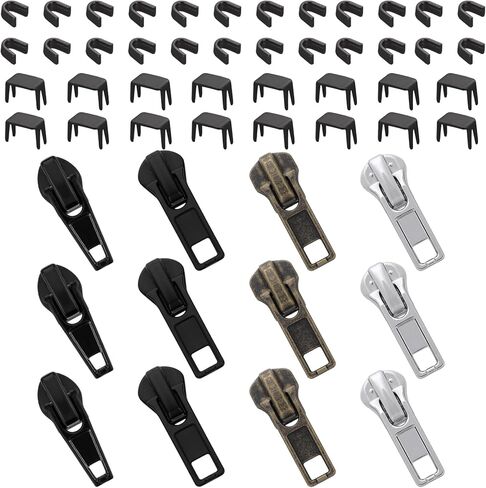 Lusofie 52 Pcs Zipper Repair Kit for Zipper Pull Replacement Universal #5 Replacement Zipper Pull for Backpacks Jackets Wallets Boots Coat Metal and Plastic Zippers in Saudi Arabia
