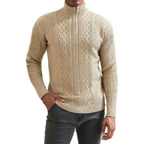 Men's Quarter Zip Up Sweater Cable Knit Long Sleeve Twist Patterned Textured Half Zip 1/4 Pullover Sweaters Fall