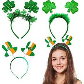 St Patricks Day Shamrock Headbands - 3 Pcs Green Clover Plain Hair Hoops Band Head Boppers Irish Party Costume Accessories