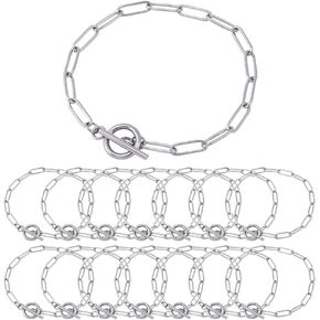 SUNNYCLUE 1 Box 15Pcs Round Link Chain Bracelets with Toggles Charm Bracelet Chain Bulk OT Clasp Stainless Steel Chain Bracelet Findings for Jewelry Making Chains Supplies DIY Women Men Bracelets