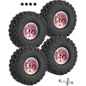 RC Alloy 1.9" Beadlock Wheels and Tires for 1/10 RC Crawler TRX4 Axai1 SCX10 SCX10 III 90046 D90,1.9 RC Wheels and Tires 1.9 Beadlock Tires RC Rims,4 Packs,Black