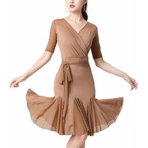 Women's Latin Dance Dress Slim Short-Sleeved Dance Dress Adult National Standard Dance Dress