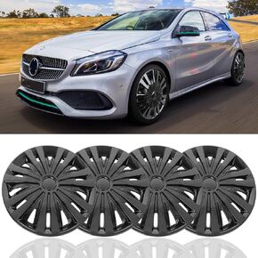 DREAMIZER Black with Sliver 15" Hubcaps Replacement,4Pcs Universal R15 Hub Caps 15inch Wheel Rim Cover Exterior Accessories Snap On Car Truck SUV