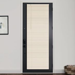 LazBlinds 1" Vinyl Mini Blinds for Doors, Cordless French Door Blinds for Privacy, Light Filtering Privacy Horizontal Shades for Front Door Patio Sidelight Glass Door, 22" W x 72" H, Beige