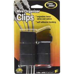 CordAway Wire Clips, 6 Per Pack, Self Adhesive Backing, Wire Management, Desk Cord Holder & Organizer, Made in The USA, Black (00204) (6 Pack)