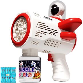 Bubble Gun Astronaut Style Bubble Makers with LED Lights - Bubble Blower Toy for Kids Ages 3-8, Perfect for Outdoor Play, Summer Fun, and Birthday Parties (Blue)