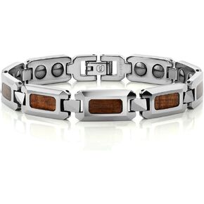 Mens Polished Tungsten Carbide Bracelet with Wood Inlay
