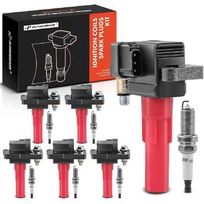 A-Premium (Red) Ignition Coils and Spark Plugs Kits Compatible with Subaru Outback 2001-2009, Legacy 2008-2009, Tribeca 2008-2009, B9 Tribeca 2006-2007, 3.0L 6-PC Set