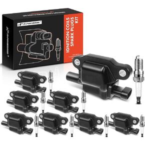 A-Premium Set of 8 Ignition Coil Pack and Iridium Spark Plugs (Square Coil) Compatible with Chevrolet Silverado GMC Sierra 2007-2013 Cadillac CTS 2006-2015 V8 4.8L 5.3L 6.0L 6.6L