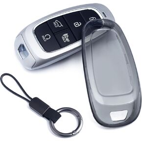 Car Key Fob Cover Case Keychain Ring Compatible with Hyundai Tucson Sonata Santa Fe Cruz Palisade IONIQ 5 Nexo (Black Transparent)