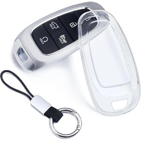 Car Key Fob Cover Case Keychain Ring Compatible with Hyundai Tucson Sonata Santa Fe Cruz Palisade IONIQ 5 Nexo (Black Transparent)