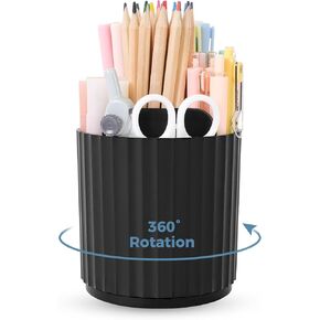SKYDUE Rotating Pen Holder for Desk, Small Pen Organizer for Desk, Rotating Pencil Cup with 5 Slots, Pen Cup for Desk Organizer, Office Supplies for Desk, Black