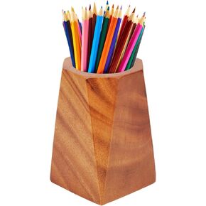 Brown Walnut Wooden Pencil Box, Natural Wood Pen Holder Storage Box, Geometric Desktop Wooden Pen Holder for Office Storage Home Office School Supplies Gift