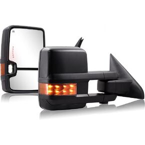 Towing Mirror Compatible with 2009-2018 Dodge Ram 1500 2500 3500 Tow Mirrors Power Adjusted Glass Heated with Turn Signal Light Puddle Lamp Temperature Sensor Extendable (Smoke lens)