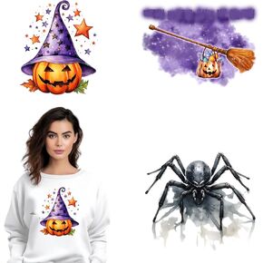 3pcs Halloween Iron-On Patches Heat Transfer Stickers Pumpkin Skull Ghost Castle Sticker Decal Maple Leaf Flower Pattern Vinyl Decal Stickers for T-Shirt Bag Clothes Pillow DIY Decoration