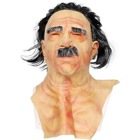 Realistic Old Man Mask for Adults with Hair Human Face Mask Scary Latex Mask Full Head Cosplay Fake Head Halloween Mask