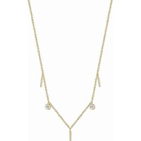 Simple Diamond Choker 18K Gold Plated Leaf Bar Cubic Zirconia Solitaire Pendant Necklace Round CZ for Women