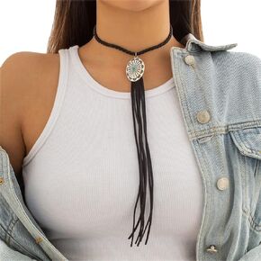 Hip hop Black Velvet Tassel Necklace Vintage Long Sweater Tassel Y Choker Necklace Bohemian Turquoise Necklace for Women and Girls